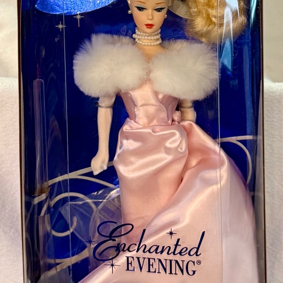 Barbie Enchanted Evening Pink Satin Gown with White Fur Trim - Picture 1 of 3